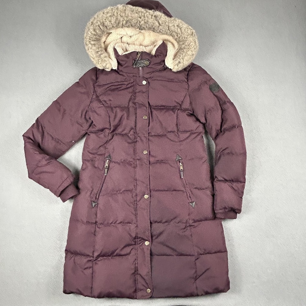 Lauren Ralph‎ Lauren Puffer Coat Womens Small Burgundy Down Hooded Long Parka